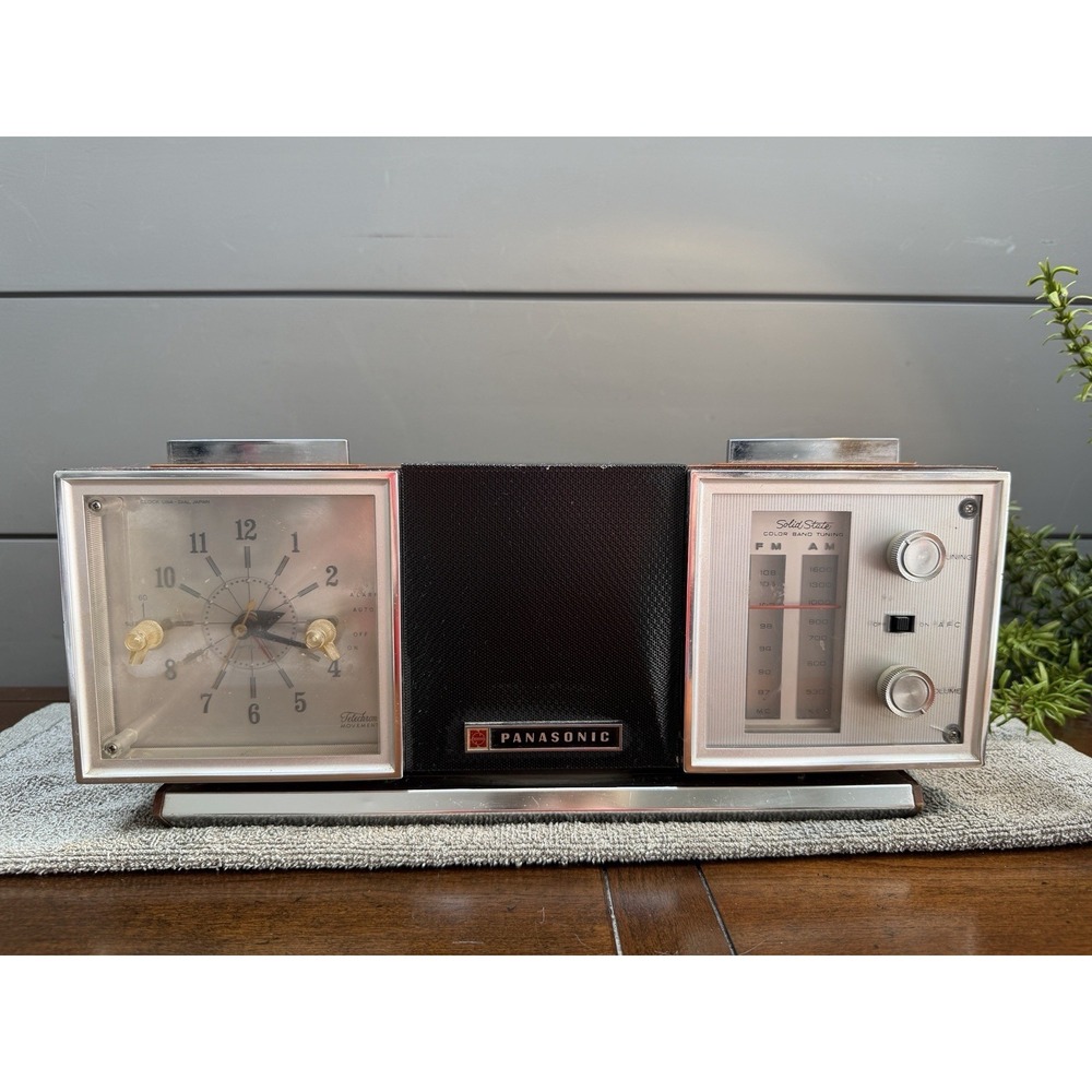 Rare Vtg Panasonic Swivel Alarm Clock Wood Grain Transistor Radio Mid Century!